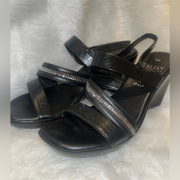 Italian Leather- size 10- wedge- 🔥 rhines/bling bling 🔥 - Picture 2 of 5